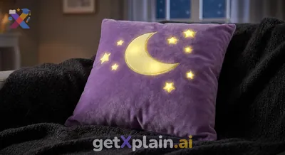 Can You Describe This Cozy Pillow and Its Night Sky Decorations?