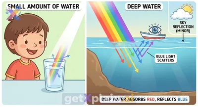 Why Does Water Appear Blue in Large Bodies?