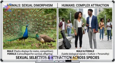 Why do male animals often look flashier than females, unlike humans?