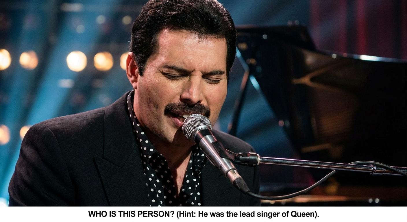 Who is this famous singer with a mustache?