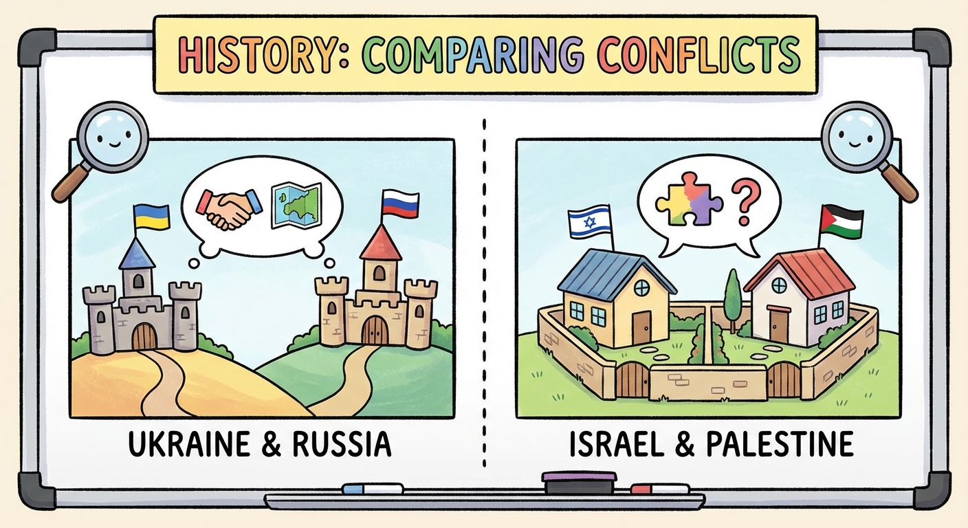 How is the Ukrainian-Russian war similar to or different from the Israeli-Palestinian conflict?