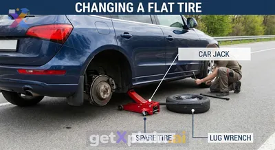 Why is this car lifted with a missing tire?