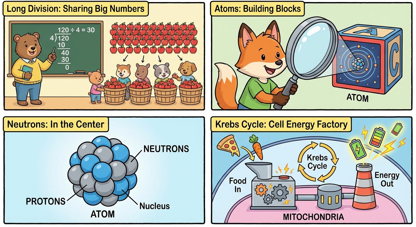 Exploring Long Division, Neutrons, Atoms, and the Krebs Cycle