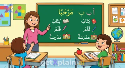 What are the key concepts of the first Arabic lesson for Grade 4?