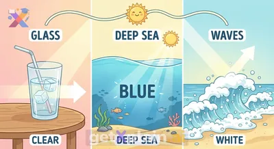 Why Does Water Appear Different Colors in the Sea and a Glass?